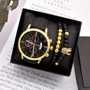 Kit Luxury - Relógio Quartzo + 2 Pulseiras em Pedra Luxo - Donno de